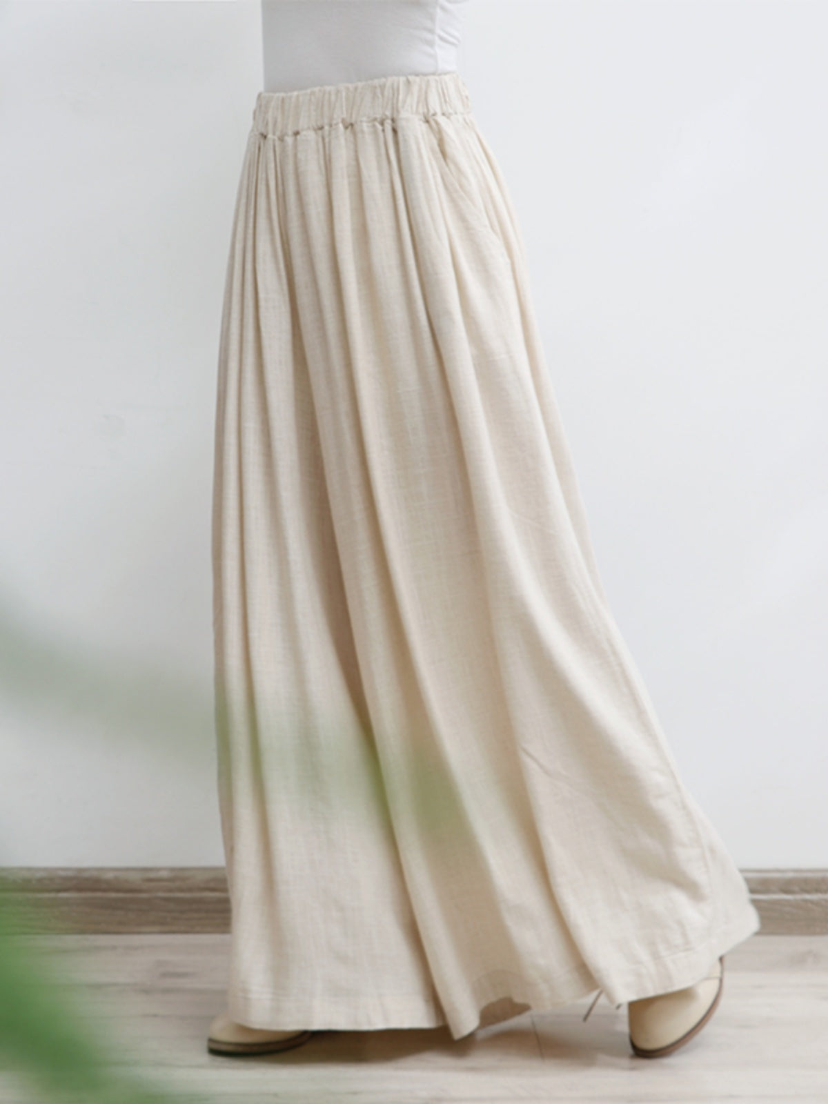 Women Linen Flowy High Elastic Waisted Wide-Leg Pants