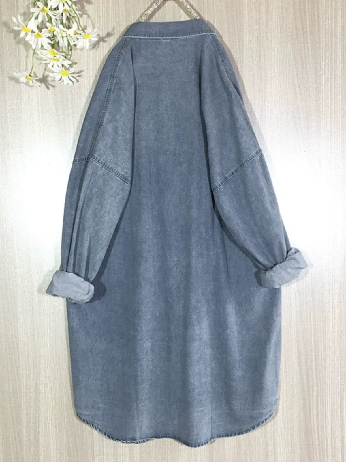 Women Retro Denim Long Sleeves Loose Casual Coat