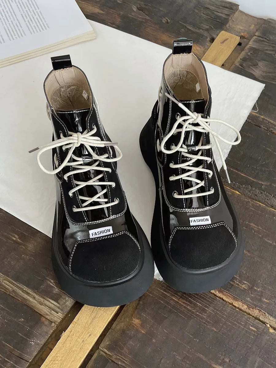 Women Autumen PU Cool Platform Soft Sole Lace-Up Boots
