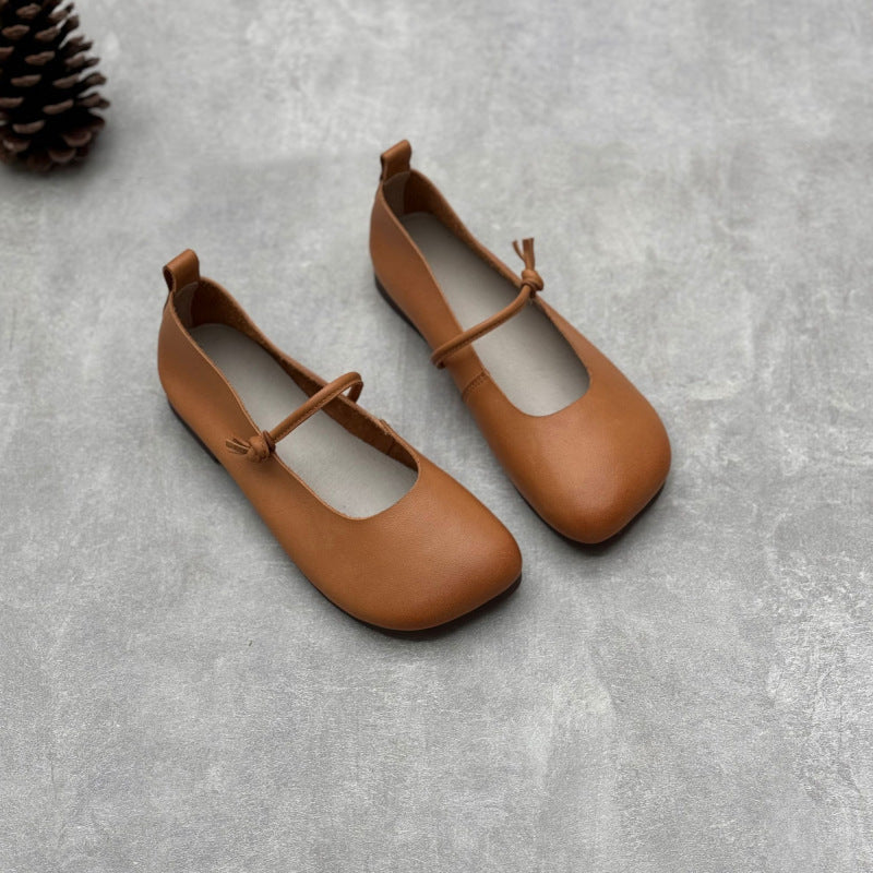 Women Spring Minimalist Soft Sole Leather One-Strap Flats