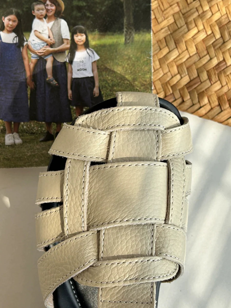 Summer Retro Leather Hollow Woven Closed Toe Shoes
