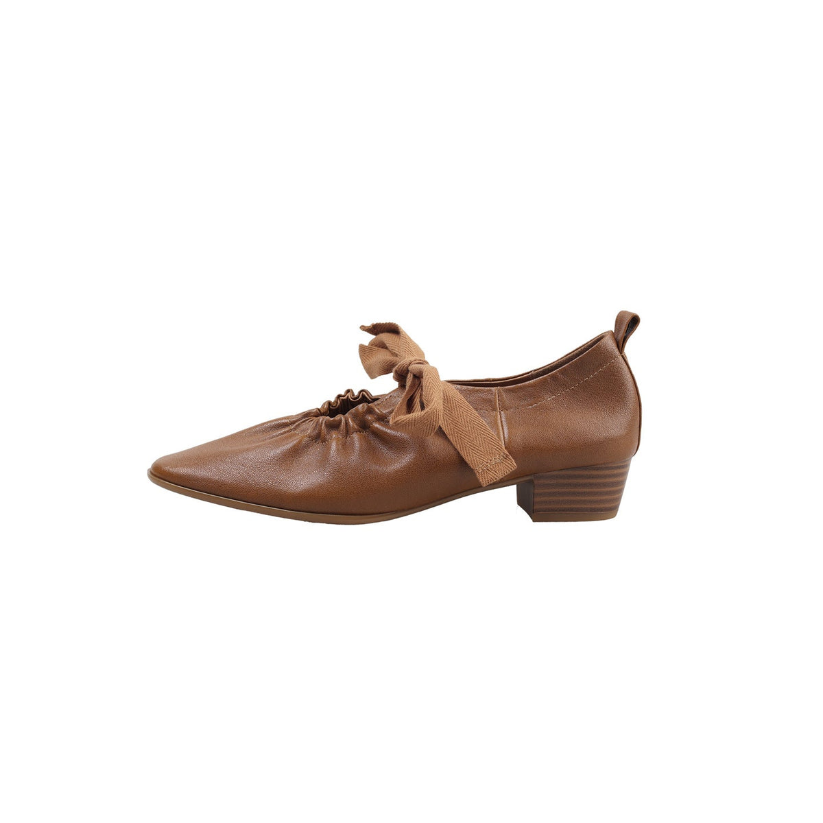 Elegant Sheepskin Leather Pointed Toe Lace-Up Chunky Shoes