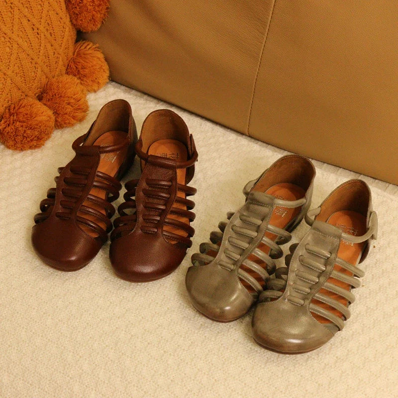 Babakud Summer Casual Leather Velcro Closed Toe Sandals