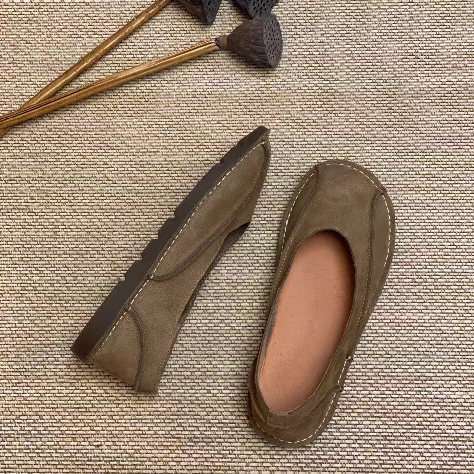 Babakud Retro Leather Shallow Patchwork Soft Sole Flats