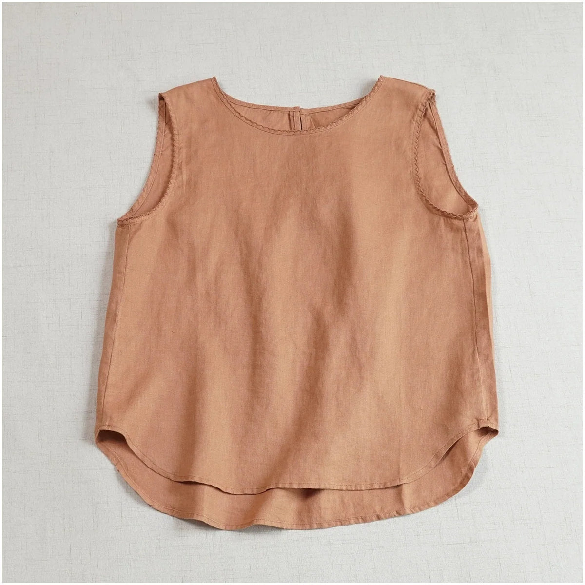 Summer Linen Retro Round Neck Sleeveless Loose Versatile Top