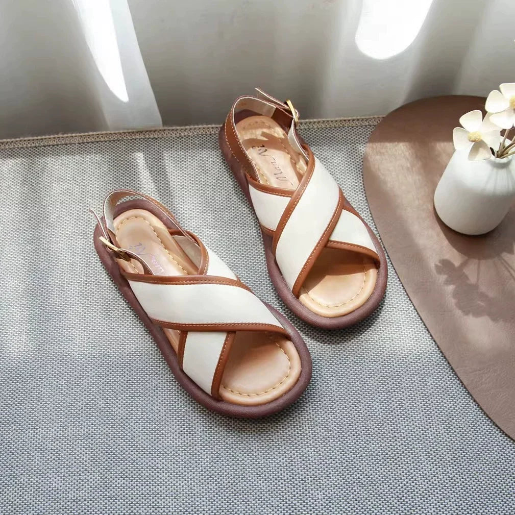 Women Sumemr Leather Crossing Straped Open Toe Sandals