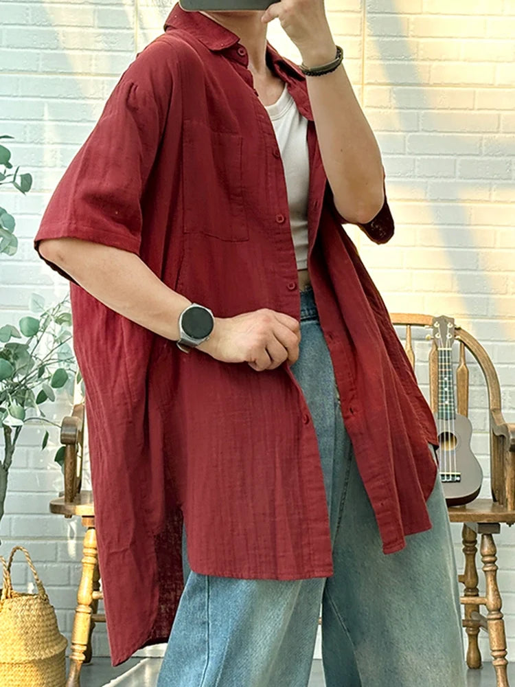 Summer Vintage Cotton Casual Short Sleeves Shirt