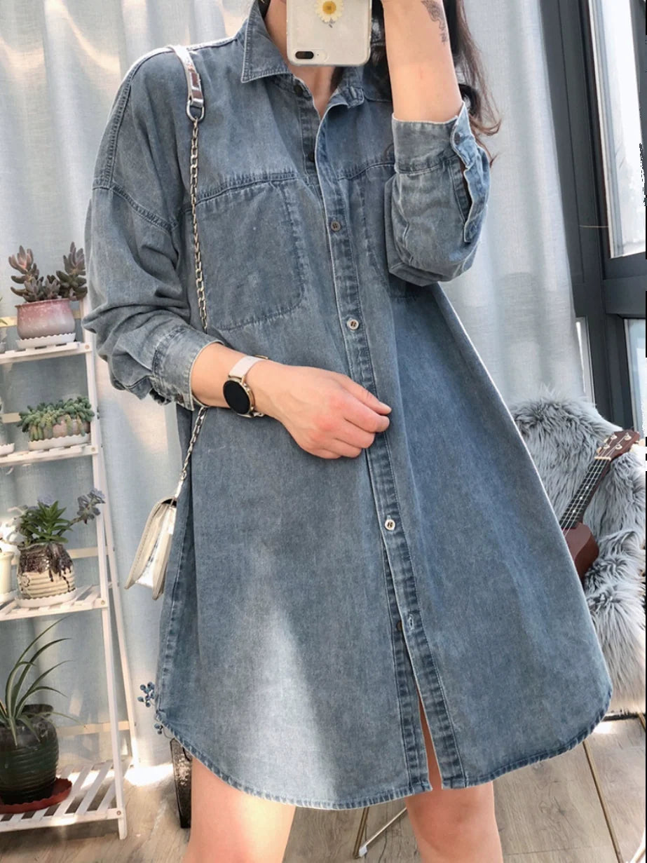 Women Retro Denim Long Sleeves Loose Casual Coat
