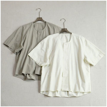 Women Cotton Fashionable Round Neck Loose Hidden Button Shirt