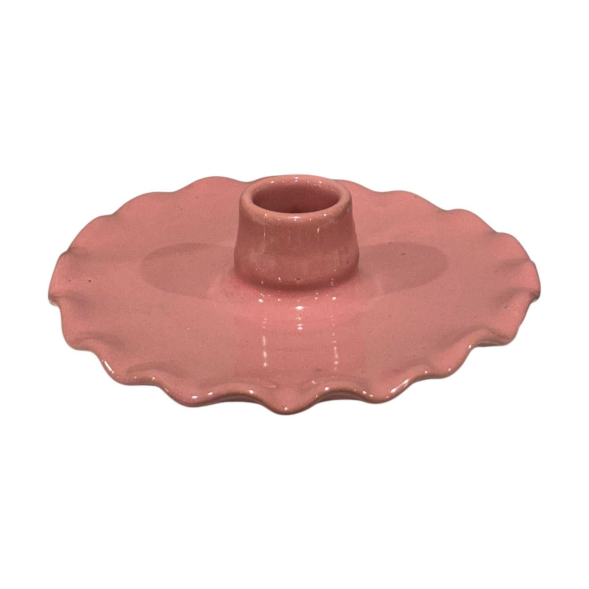 Pink N¨¦nuphar Handmade Ceramic Candle Holder with Scalloped Plate