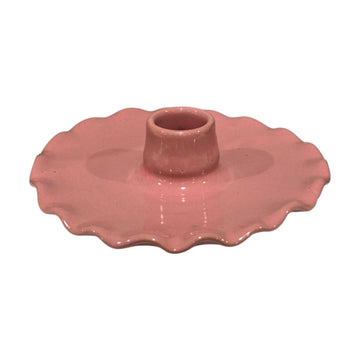 Pink N¨¦nuphar Handmade Ceramic Candle Holder with Scalloped Plate