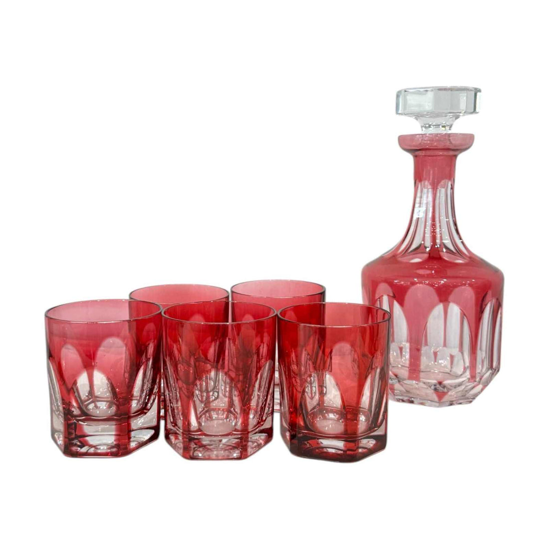Vintage Cranberry Crystal Set of Decanter and Glasses