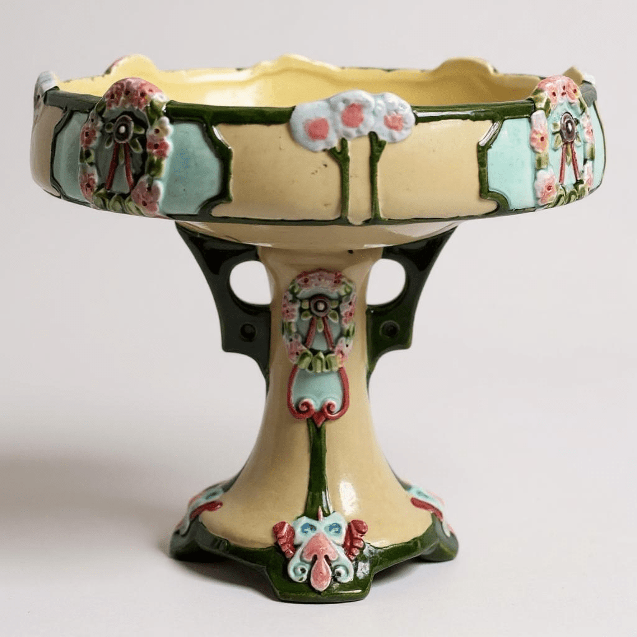 Antique Majolica Pedestal Compote | Circa 1890¨C1910