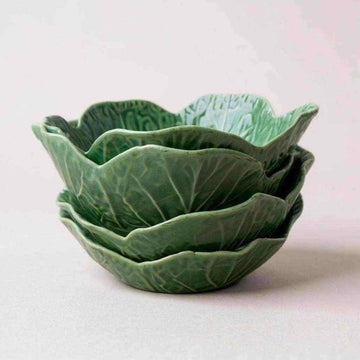 Bordallo Pinheiro Majolica Cabbage Leaf Bowls ¨C Set of 4 Vintage