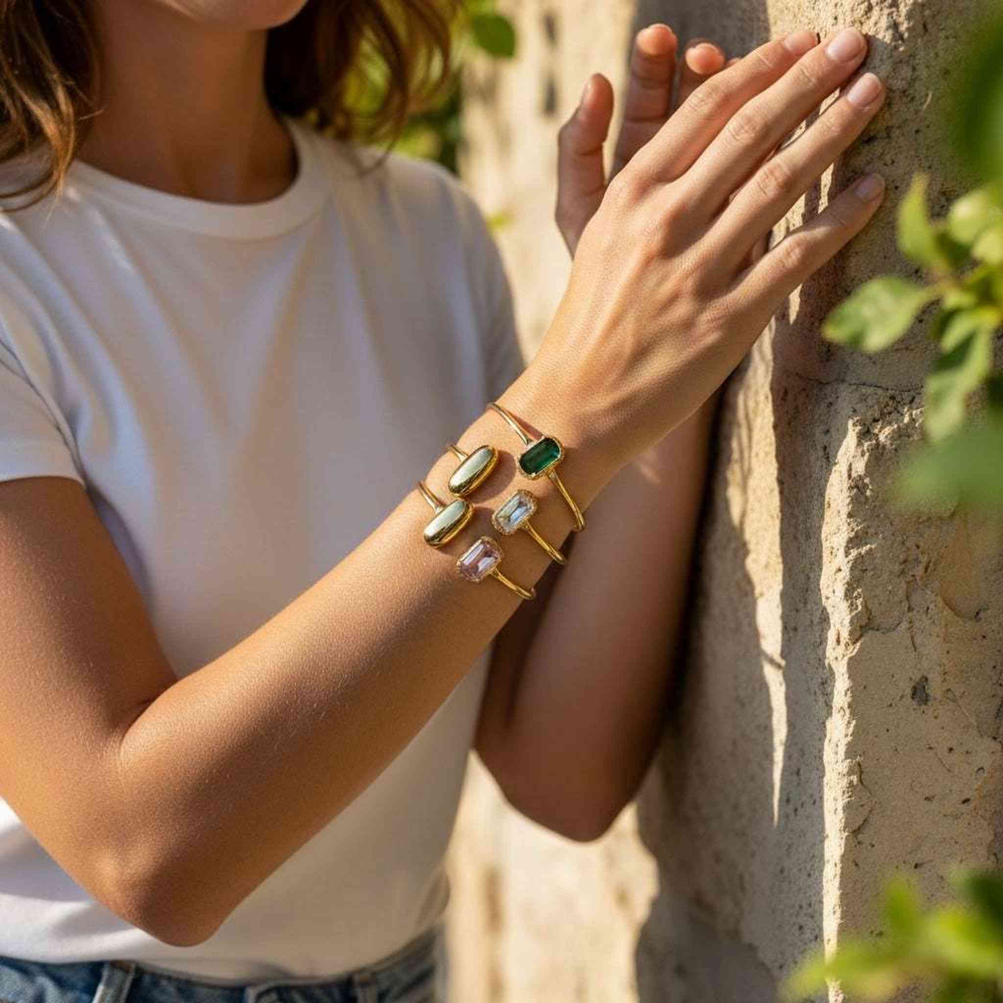 Gold Plated Gemstone Cuff Bracelet