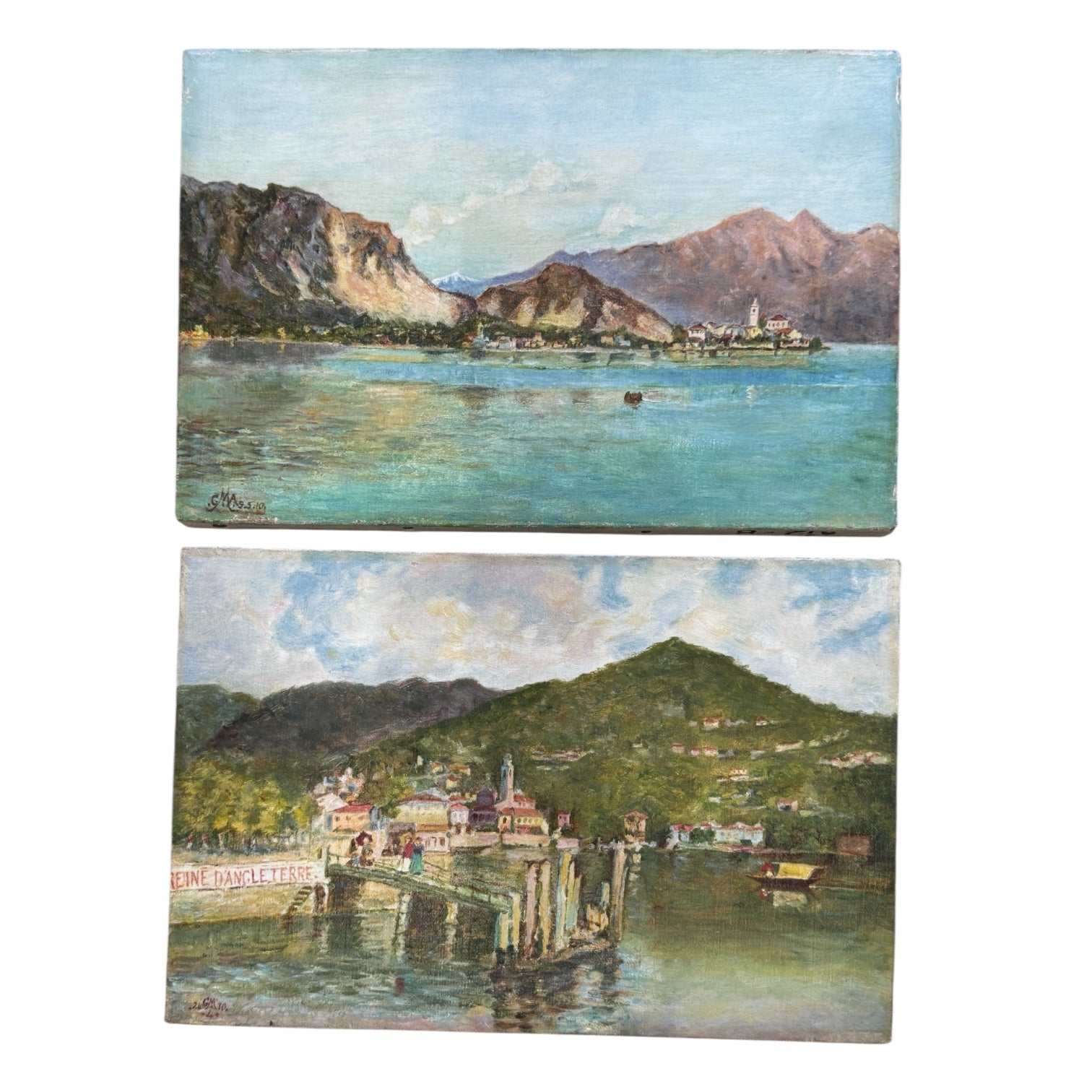 Vintage European Pair Landscape Oil Paintings Italy Signed