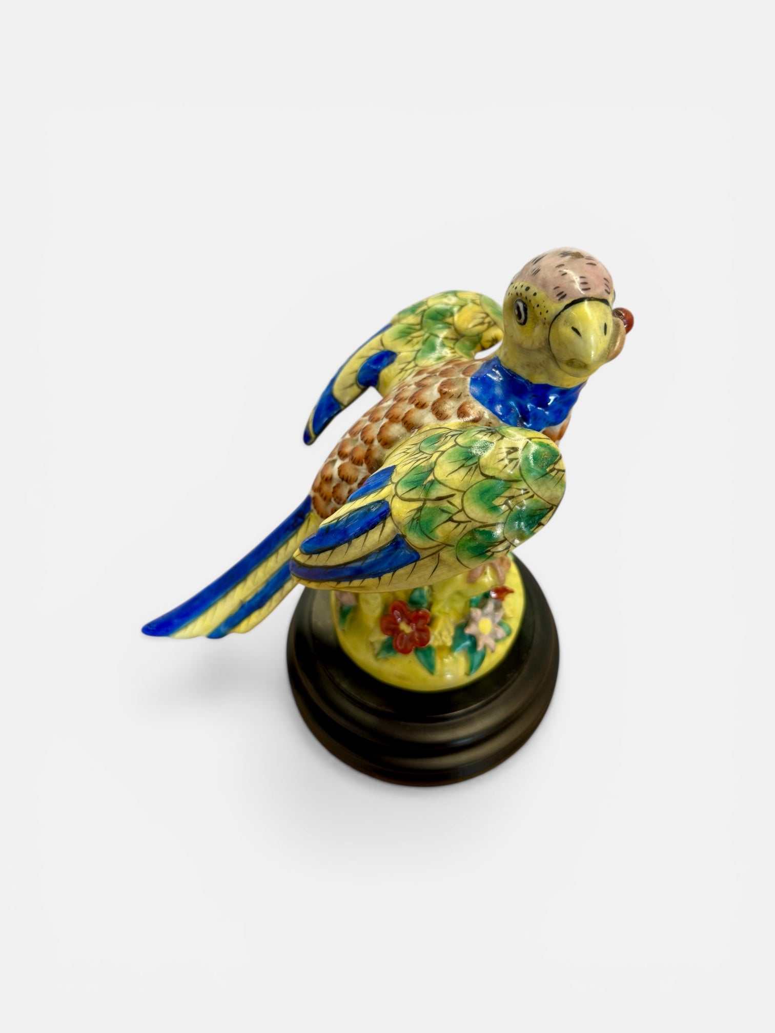 Vintage Hand-Painted Italian Majolica Parrot Figurine on Stand