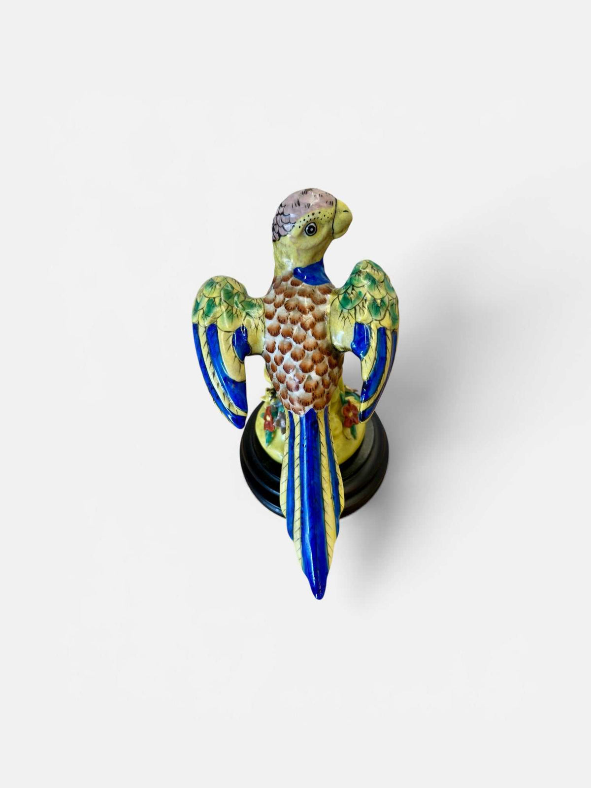Vintage Hand-Painted Italian Majolica Parrot Figurine on Stand