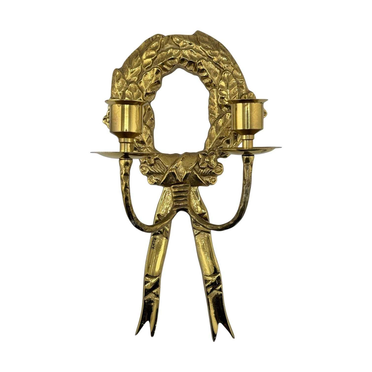 Vintage Pair of Brass Wreath Candle Sconces