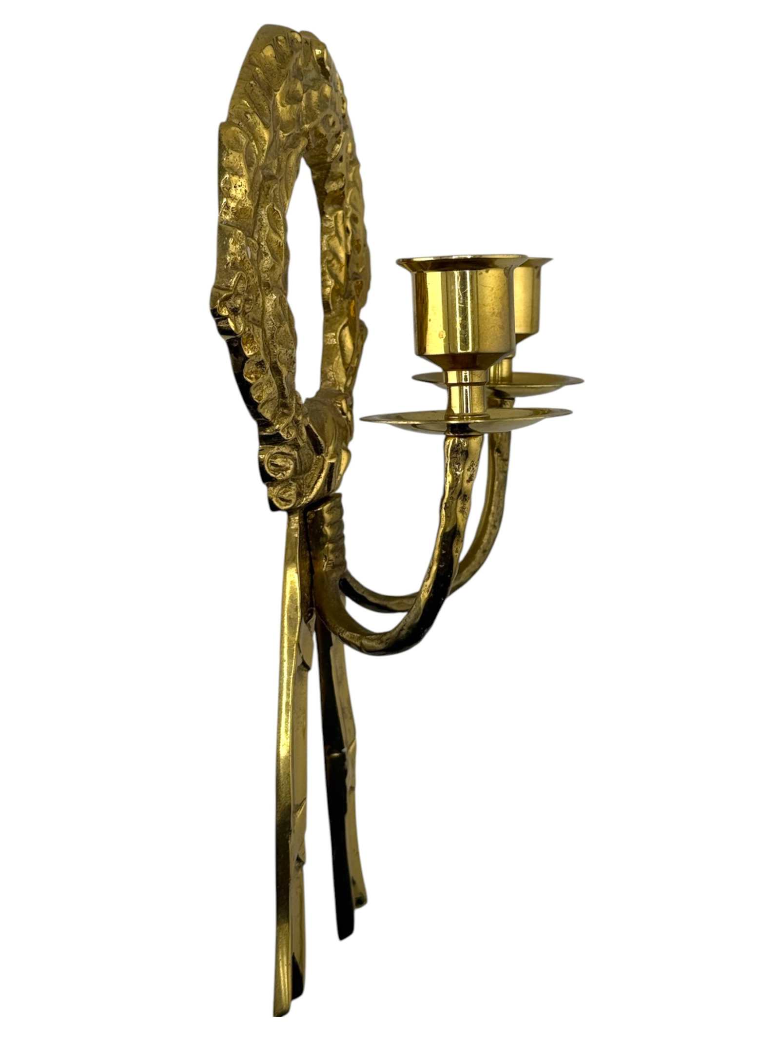 Vintage Pair of Brass Wreath Candle Sconces