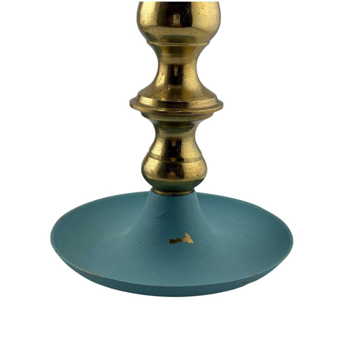 Pair of Vintage Brass and Teal Candlesticks