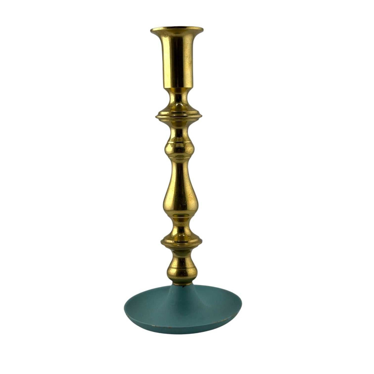 Pair of Vintage Brass and Teal Candlesticks