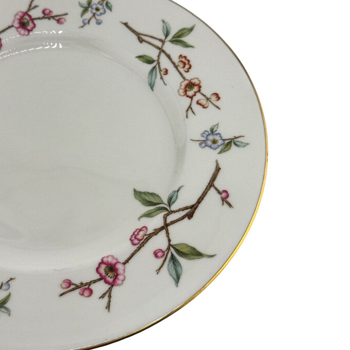 Vintage Floral Branch Dinner Plates | Set of 4 | Gold Rim Cherry Blossom Pattern