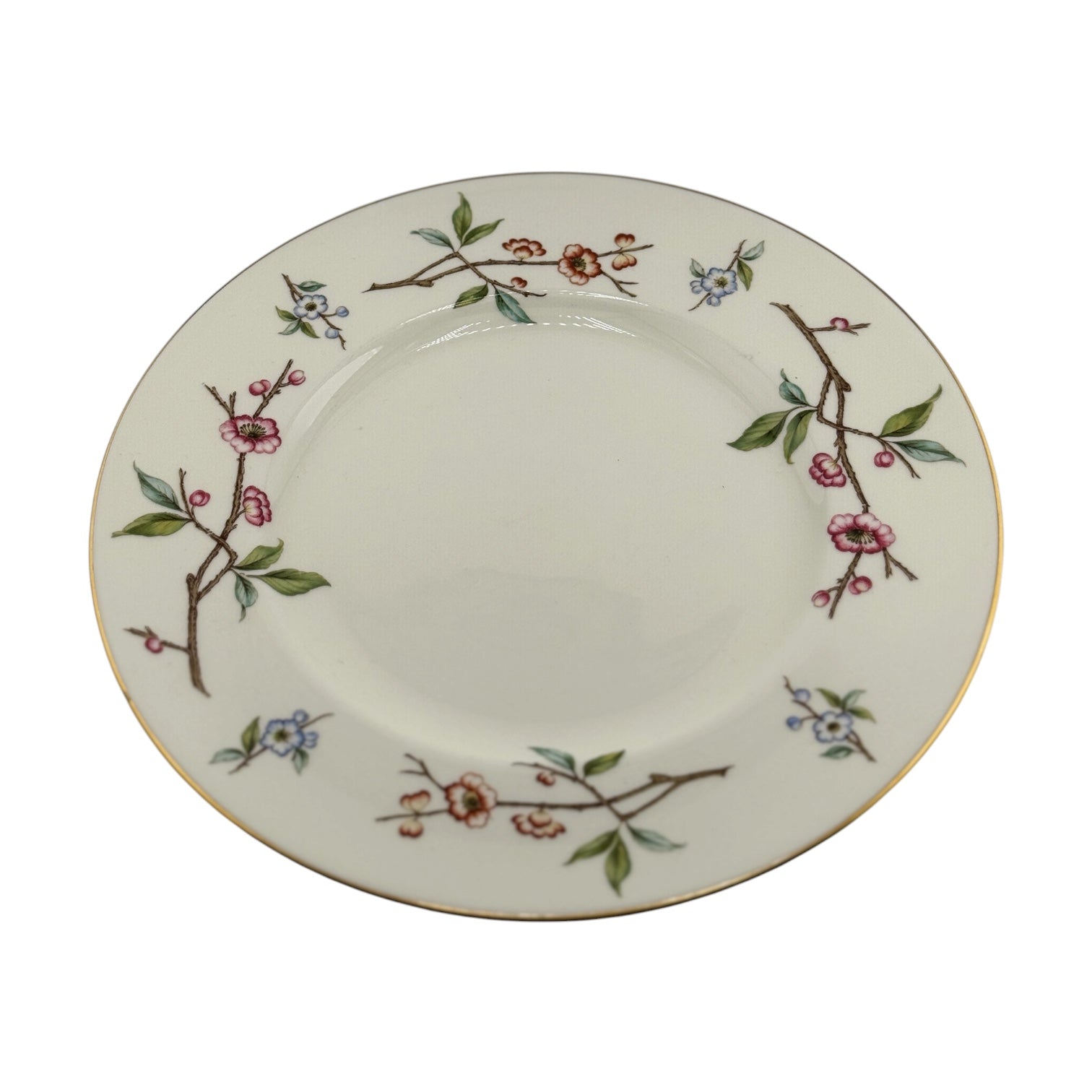 Vintage Floral Branch Dinner Plates | Set of 4 | Gold Rim Cherry Blossom Pattern