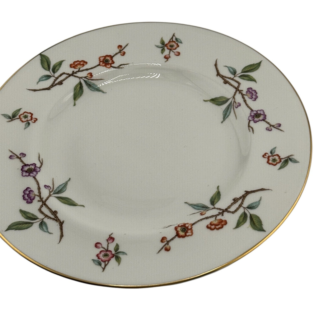Vintage Floral Branch Salad Plates | Set of 4 | Gold Rim Cherry Blossom Pattern