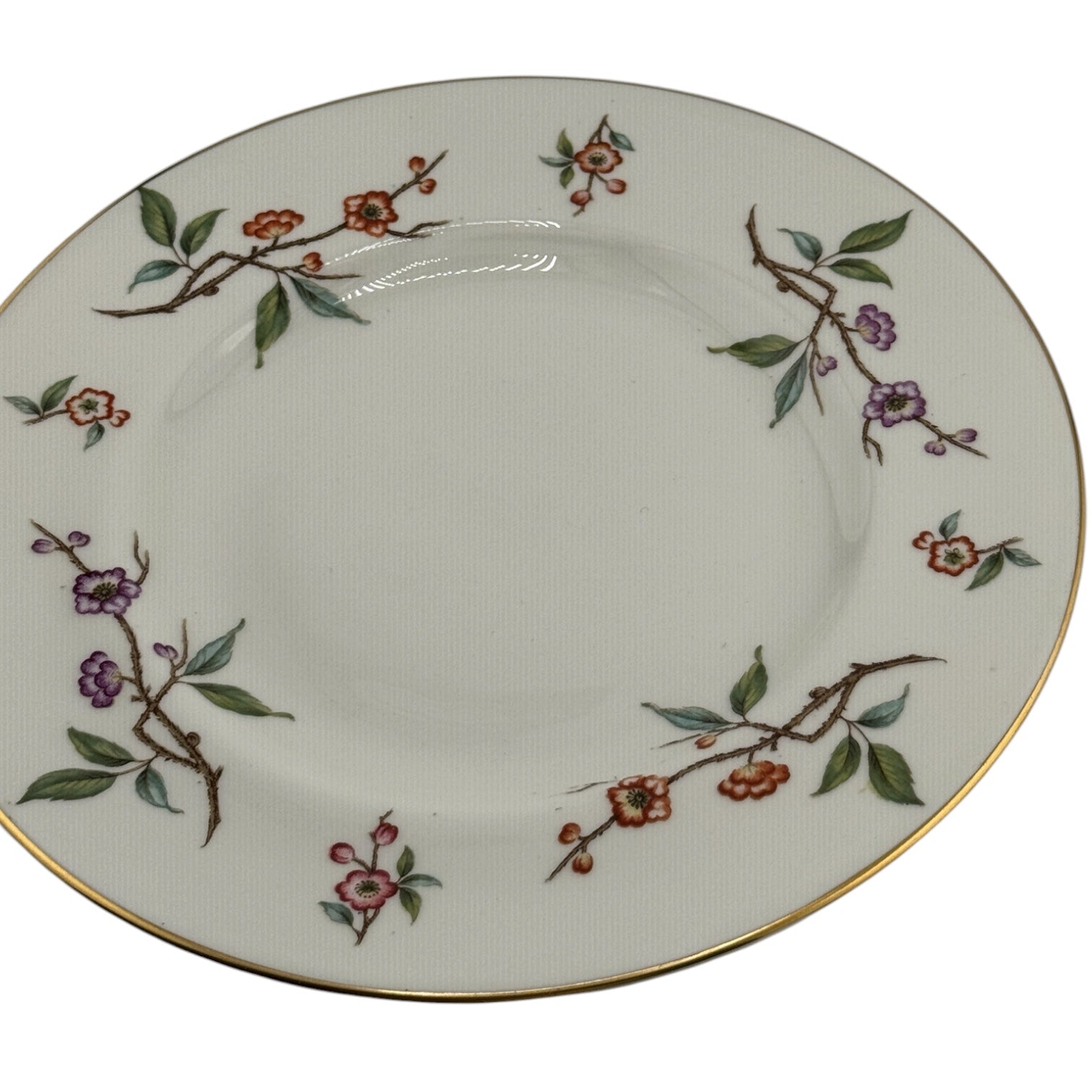 Vintage Floral Branch Salad Plates | Set of 4 | Gold Rim Cherry Blossom Pattern