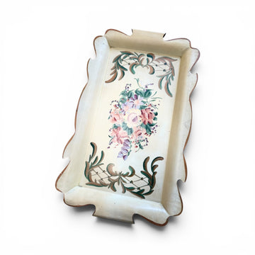 Vintage Hand-Painted Floral Metal Tray