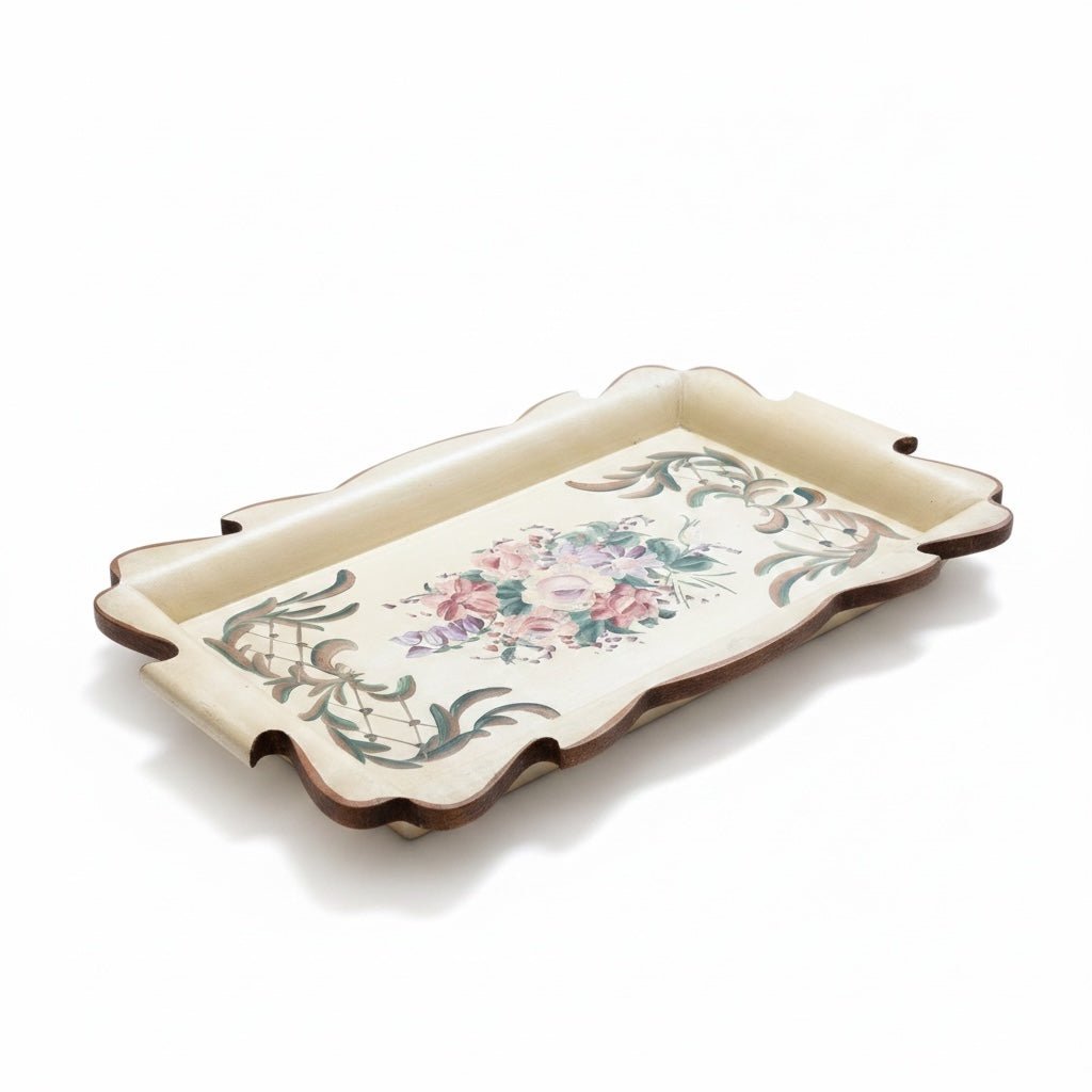 Vintage Hand-Painted Floral Metal Tray