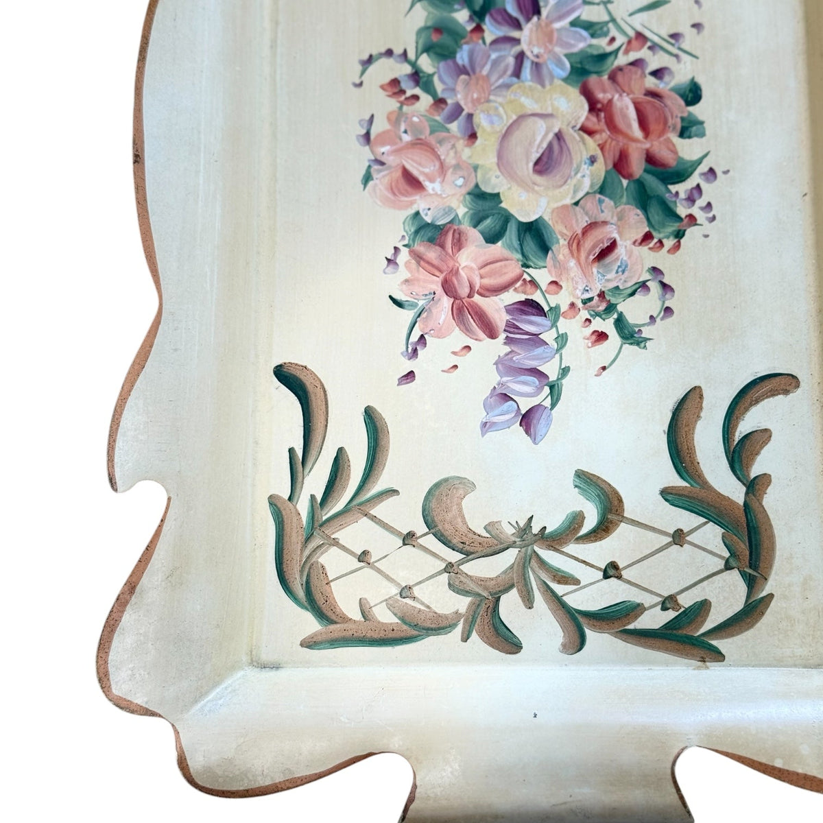 Vintage Hand-Painted Floral Metal Tray