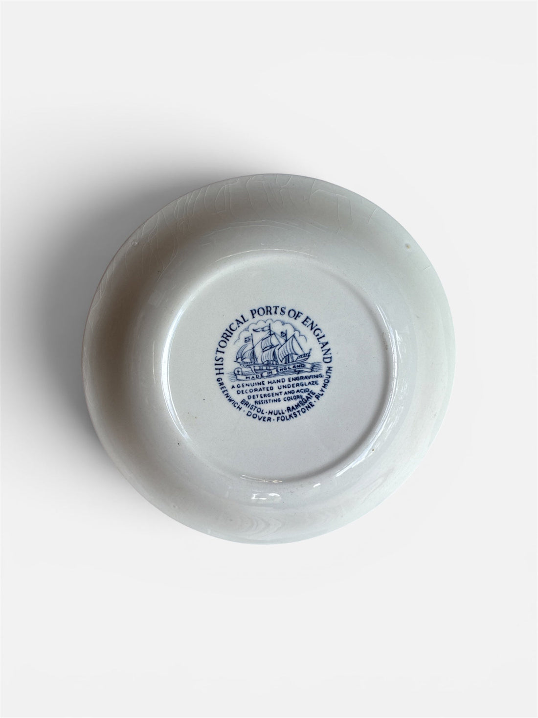 Vintage Historic Ports of England Blue Transferware Dessert Bowl