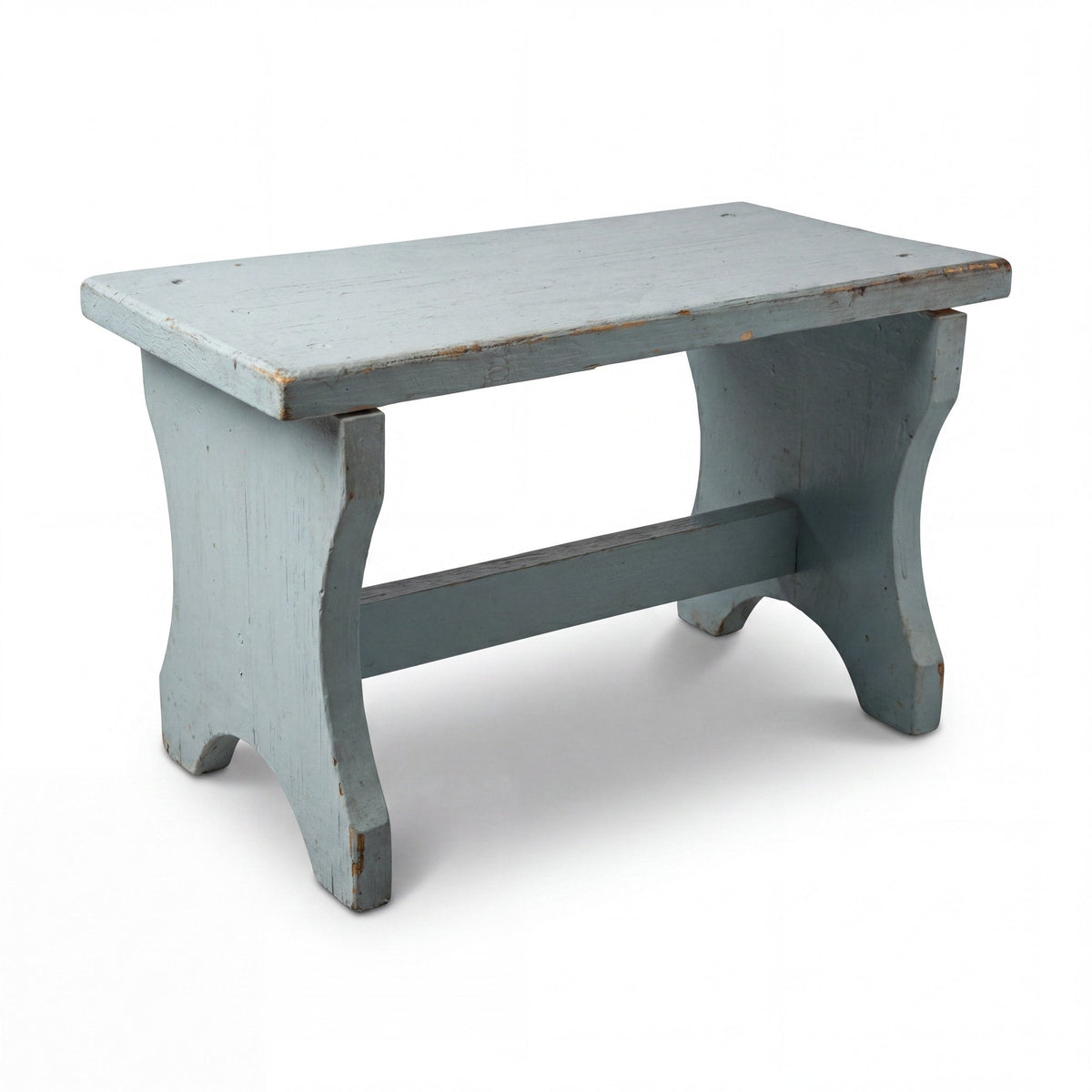 Hand-Painted Vintage Blue Wooden Stool
