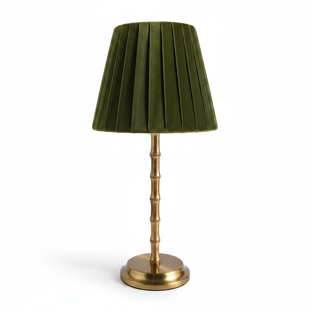 Bamboo Rechargeable Lamp with Velvet Green Shade