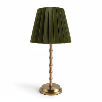 Bamboo Rechargeable Lamp with Velvet Green Shade