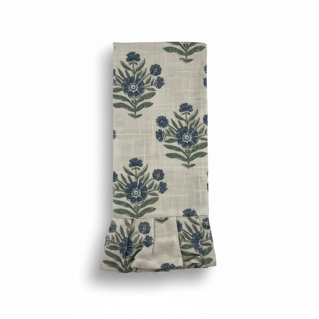 Blue Block Print Silhouette Tea Towel