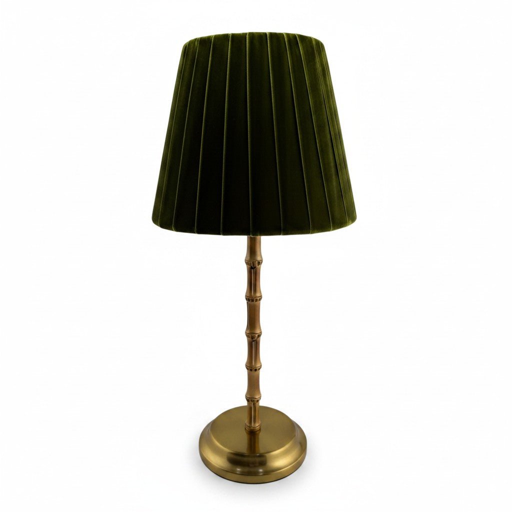 Bamboo Rechargeable Lamp with Velvet Green Shade