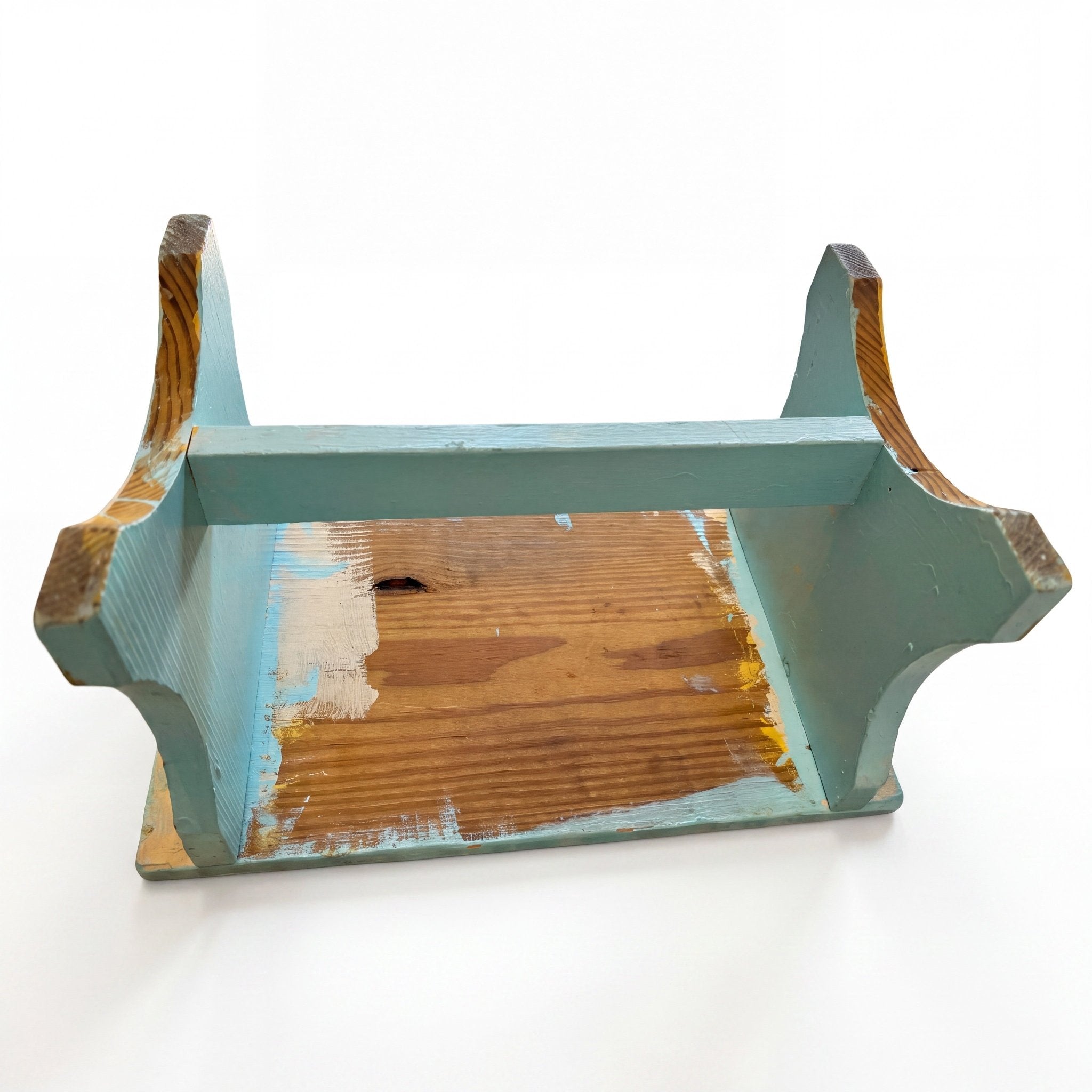 Hand-Painted Vintage Blue Wooden Stool