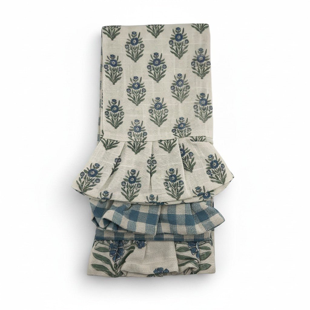 Blue Block Print Silhouette Tea Towel