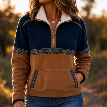 Cozyform – Sherpa Collar Colorblock Half-Zip Pullover
