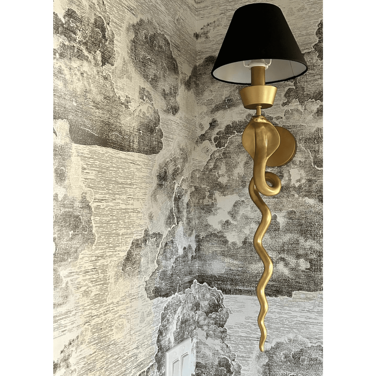 Gold Serpent Wall Sconce Linen Shade