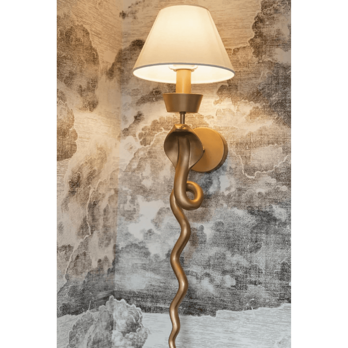 Gold Serpent Wall Sconce Linen Shade