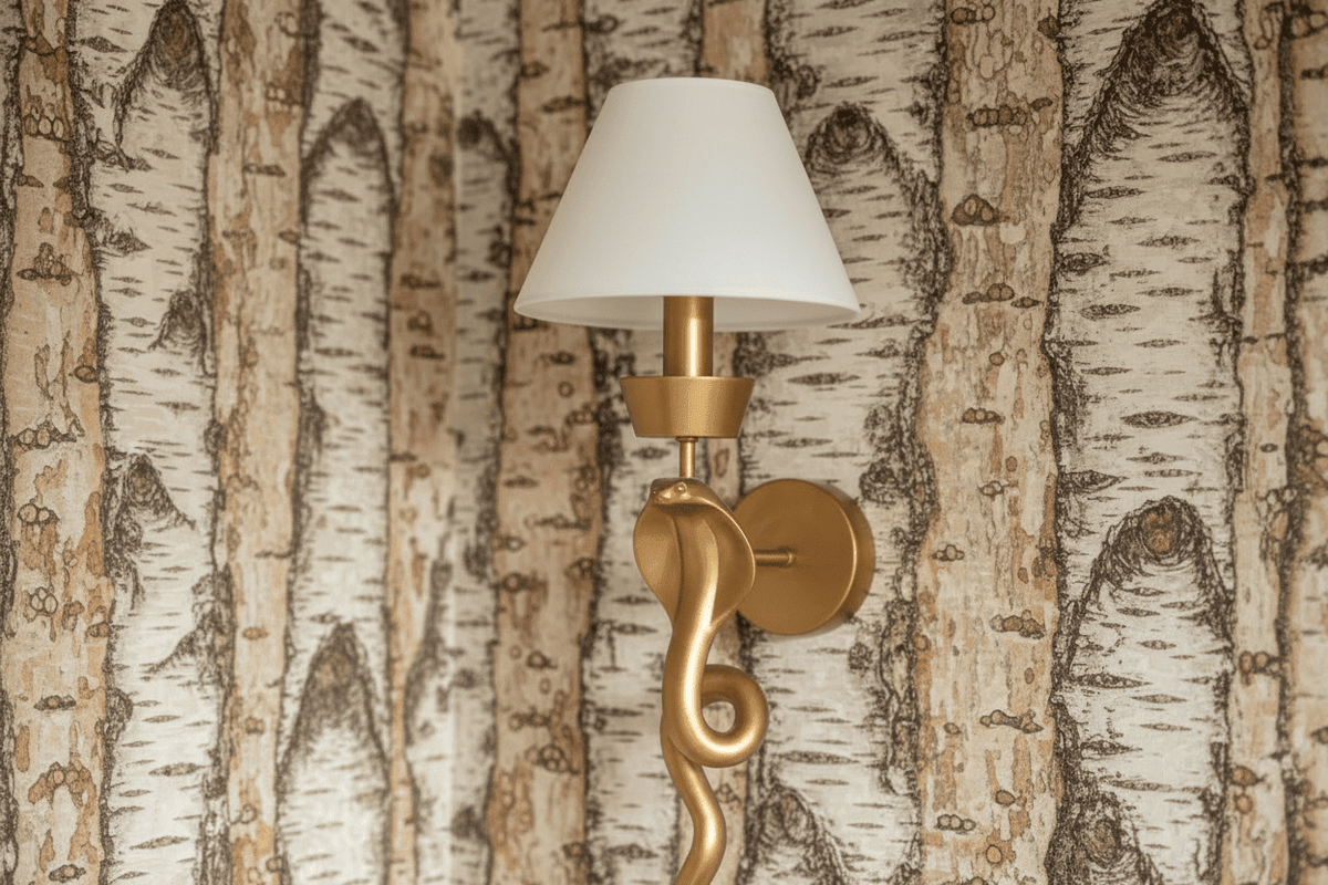 Gold Serpent Wall Sconce Linen Shade