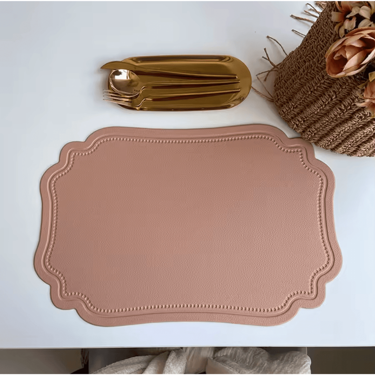 Scalloped Faux Leather Waterproof Placemat