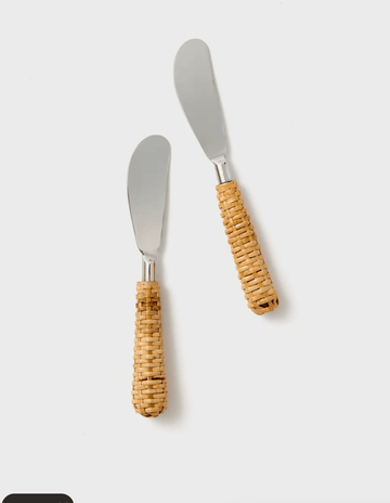 Rattan-Wrapped Cheese Spreaders, Set of 2