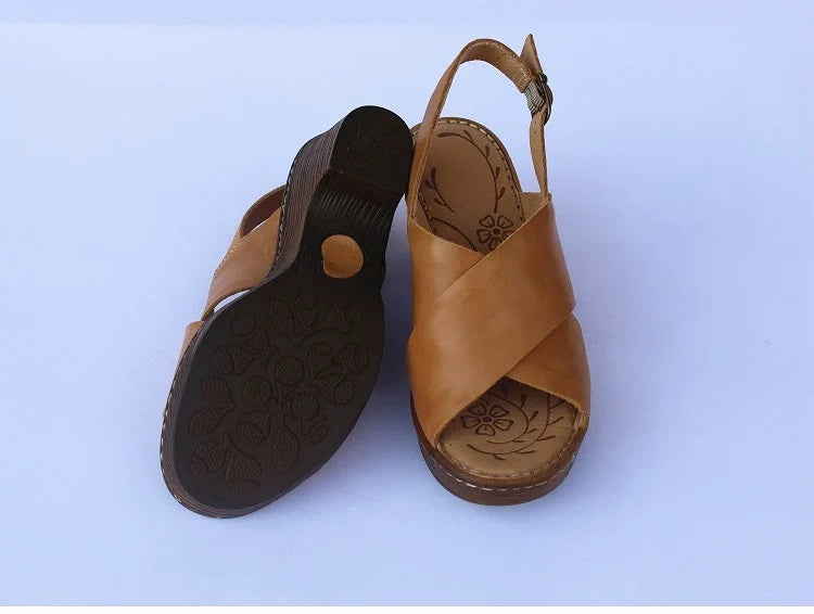 Babakud Summer Retro Leather Chunky Open Tor Sandals