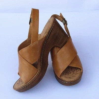 Babakud Summer Retro Leather Chunky Open Tor Sandals