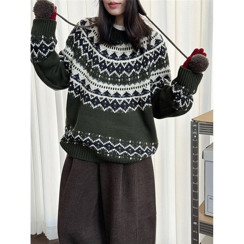 Fair Isle Chunky Knit Sweater Women Winter Christmas Lazy Feel